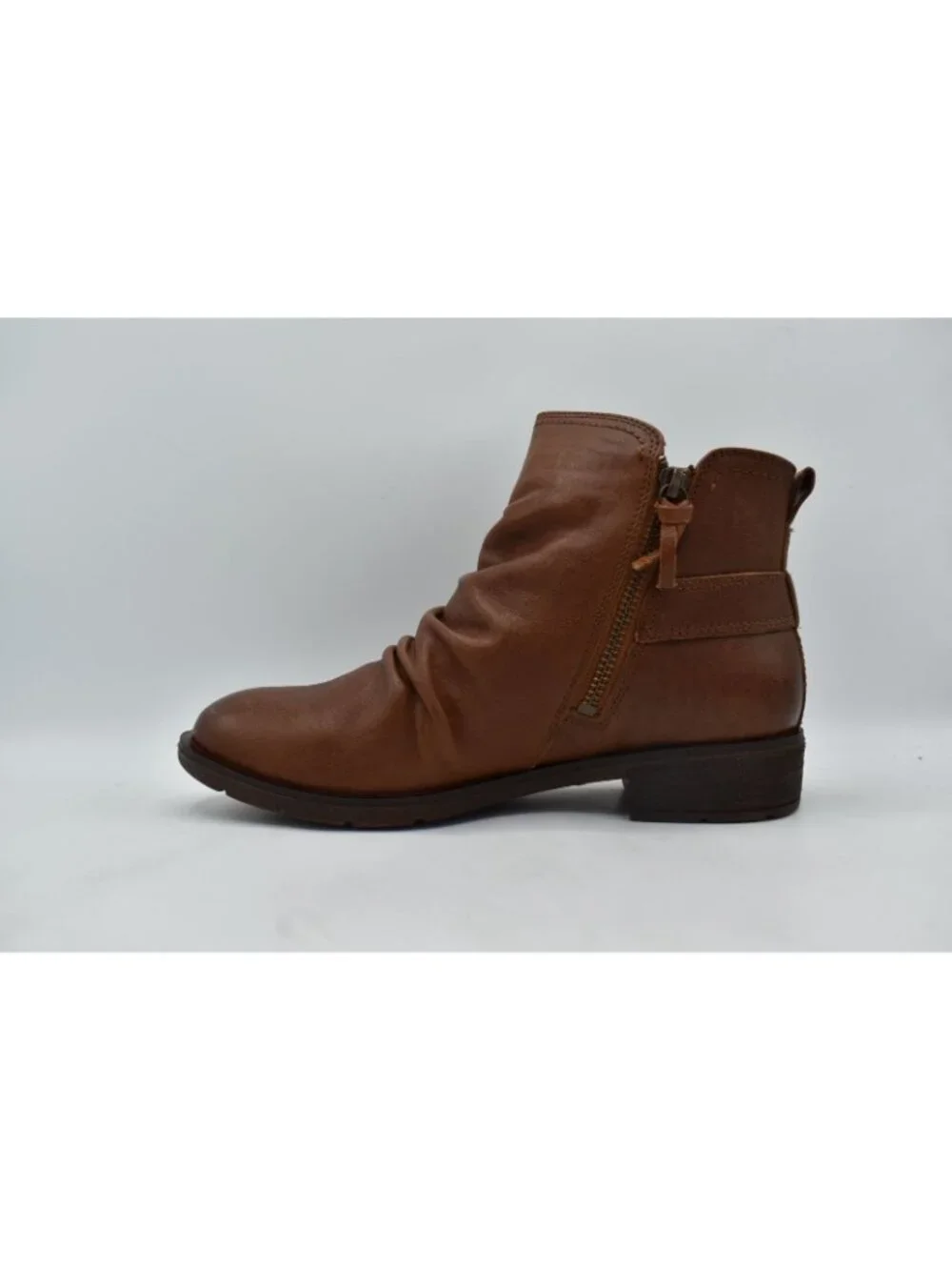 Sofft Womens Size 7 Brookdale Root Brown Leather Buckle‎ Zip Ruched Boots Shoes